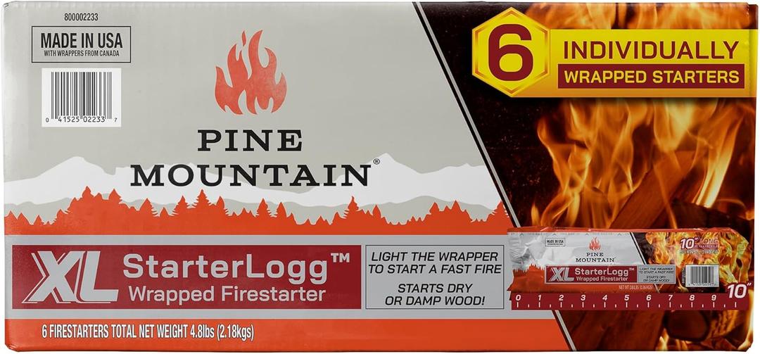 Pine Mountain XL StarterLogg, 2 Times Bigger Than Pine Mountain Wrappeed Starerlogg, Individualy Wrapped Fire Stater, Good for Wood Fire Log for Campfire, Fireplace, Wood Stove, Fire Pit