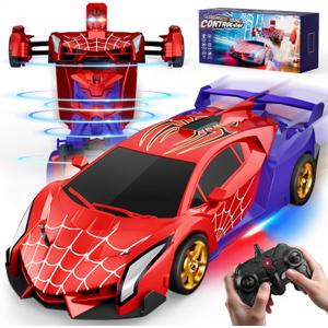 Spider Transform RC Cars Toys with Eye & Underbody Lights, 2.4GHz Remote Control Car One-Button Deformation, Fast 360Rotation Robot Toys Birthday Gifts for 3 4 5 6 7 8 9 10 Year Old Boys Age 4-7 8-12