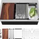 33x22 Drop in Kitchen Sink, Top Mount Stainless Steel Sink Workstation, 10Deep Large Single Bowl Kitchen Sinks with Accessories (Brushed) (33" L x 22" W x 10" H)