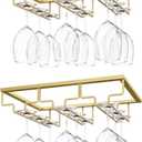 Nuovoware Hanging Stemware Holder, [2 PCS] Champagne Glass Holder Hanging Champagne Glass Holder with 3 Rails for Under Shelf, Glass Cabinet, Chrome Hanging, Kitchen Bar - Gold