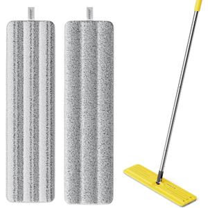 JOYMOOP 17.7-Inch Microfiber Flat Mop Replacement Pads Washable Reusable Grey & Stripe, Pack of 2 Wet & Dry Refill for JOYMOOP Flat Mop & Mop Bucket Set