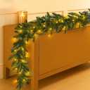 6.56 ft Christmas Artificial Olive Vine with Pine Garland with 9.84 ft LED Fairy Lights Battery Operated Green Dense Artificial Vines for Table Runner Center of Holiday Wedding Arch Party Mantle