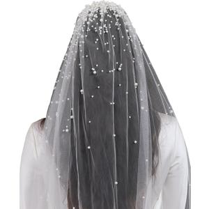 Pearl Veils Fingertip Length Wedding Bridal Veil with Comb Hair Accessory