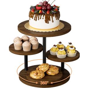 Cupcake Holder for 50 Cupcakes Wood Cake Stand with 4 Tiered Serving Tray 360Rotating Dessert Stands Round Cookie Trays for Parties Wedding Baby Shower Afternoon Tea Dessert Table, Walnut