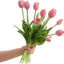 15 Pcs Deep Pink Tulips Artificial Flowers Faux Tulips Real Touch Latex Fake Flower Bouquet for Spring Wedding Home Dcor Centerpiece Arrangements