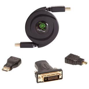 ReTrak® Retractable Standard HDMI® Cable with Mini, Micro, and DVI Adapters, 5 Ft.