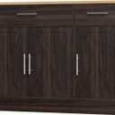 Shintenchi Modern Farmhouse Sideboard Buffet Cabinet,Barn Doors Buffet Cabinet with 2 Drawers & 3 Doors,Wood Coffee Bar Cabinet with Adjustable Shelf for Kitchen Living Room,Brown