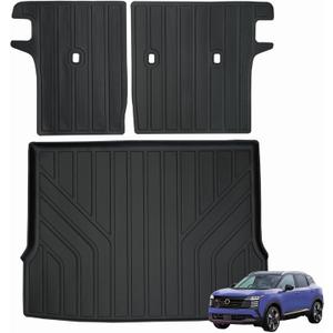 Trunk Mat & Backrest Mat for 2025 Nissan Kicks TPE All Weather Protection Cargo Liner with Velcro Rear Seats Backrest (Only Suitable Upper Layer)