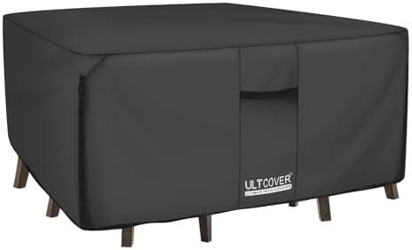 ULTCOVER 600D Tough Canvas Heavy Duty Square Patio Table and Chairs Cover - Waterproof Outdoor General Purpose Furniture Covers 94 inch, Black
