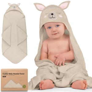 KeaBabies Hooded Baby Towel for Newborn - Viscose Derived from Bamboo Large Baby Bath Towels with Hood for Boys, Girls, Toddler, Extra Absorbent & Soft Newborn Bath Essentials (Alpaca) (Regular 35x35)