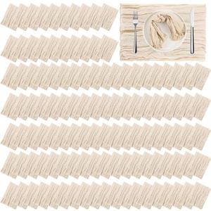Zhehao 200 Pack Cheese Cloth Napkins Bulk 16 x 16 Inch Cheesecloth Gauze Cheese Cloth Dinner Table Napkins Rustic Wrinkled Decorative for Wedding Reception Shower Party(Beige)