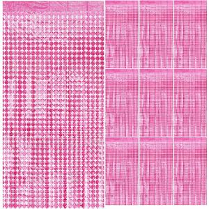 Pink Tinsel Curtain Party Backdrop,10pcs Square Foil Fringe Curtain Pastel Pink Streamers Party Decorations for Bachelorette Princess Birthday Valentines Day Sleepover Slumber Theme