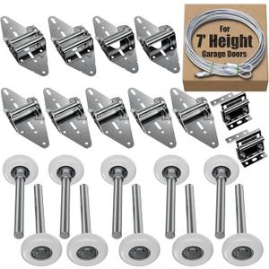 Garage Door Hardware Kit for 7' Height Garage Doors, Garage Door Hinges and Rollers, Top Bracket, Wire Rope