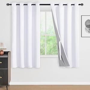 DWCN 100% White Blackout Curtain Panels 72 Inches Long for Bedroom with Black Liner, Thermal Insulated Full Light Blocking Window Curtain Drapes with Tiebacks for Nursery Room W52 x L72, 2 Panels