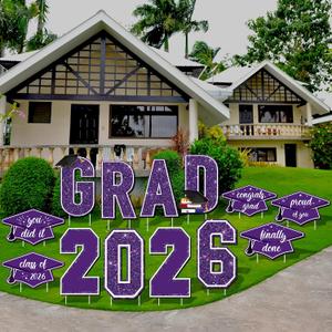Aneco Waterproof 2026 Grad Yard Signs Plastic Graduation Yard Signs Party Outdoor Lawn Decorations 16 Inches Glitter Congrats Grad Lawn Sign with Stakes for Outdoor Party Garden Decor (Purple), 16 x 10 inches