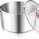 E-far 4 Quart Stock Pot, Tri-Ply Stainless Steel Cooking Pot with Glass Lid and Riveted Handles, Metal Pasta Soup Pot for Induction Ceramic Electric Gas Stoves, Heavy Duty & Dishwasher Safe