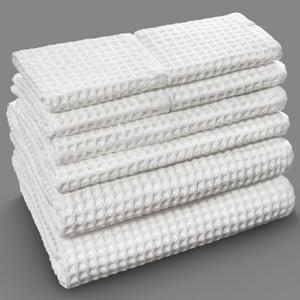 Softerry European Waffle Weave Bath Towel Set of 8-100% Organic Cotton - Quick Dry Lint Free Thin and Absorbent - Fade Resistant - Eco-Friendly (White)