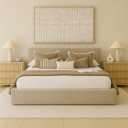 Cloud Bed Washable Unzippable Upholstered Soft Foam - RH- Square Frames- White Linen, Beige, Taupe, Black, Gray, Brown, Cream Boucle- 9 inch Box Spring-King-Queen (Beige Linen, Queen Base)