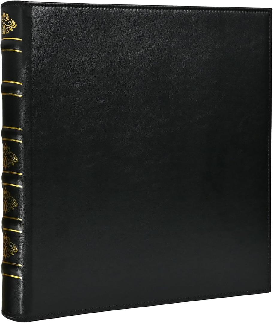 Vintage Hardback 3 Ring Binder 1 Inch, Professional Leather Binder 3 Ring, Three Ring Binders Fits 8.5" x 11", D Ring Binders for Photo Album, Home, School and Office Supplies- Black (Black)