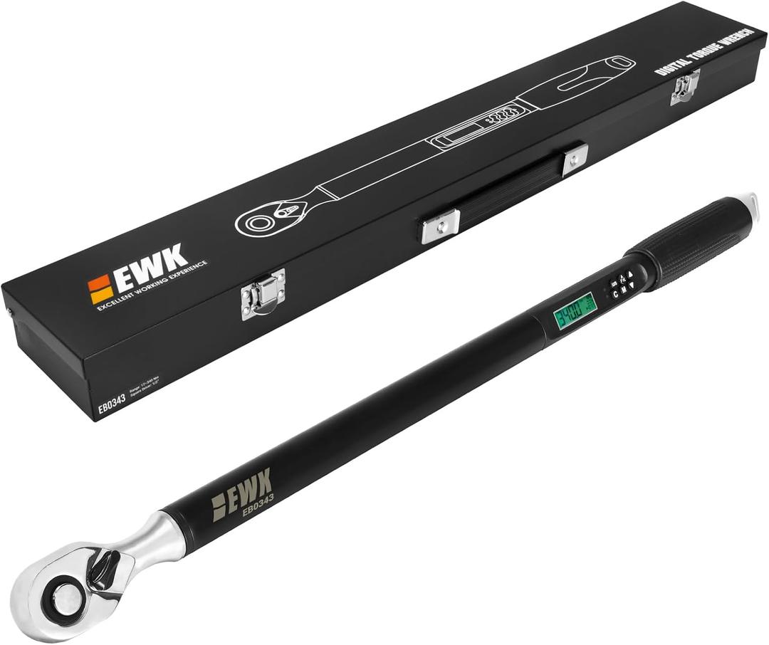 EWK 1/2" Drive Digital Torque Wrench 12.5-250 ft-lbs (17-340 Nm) with Angle, LED Display & Audible Buzzer Alert, Auto and Motorcycle Repairs