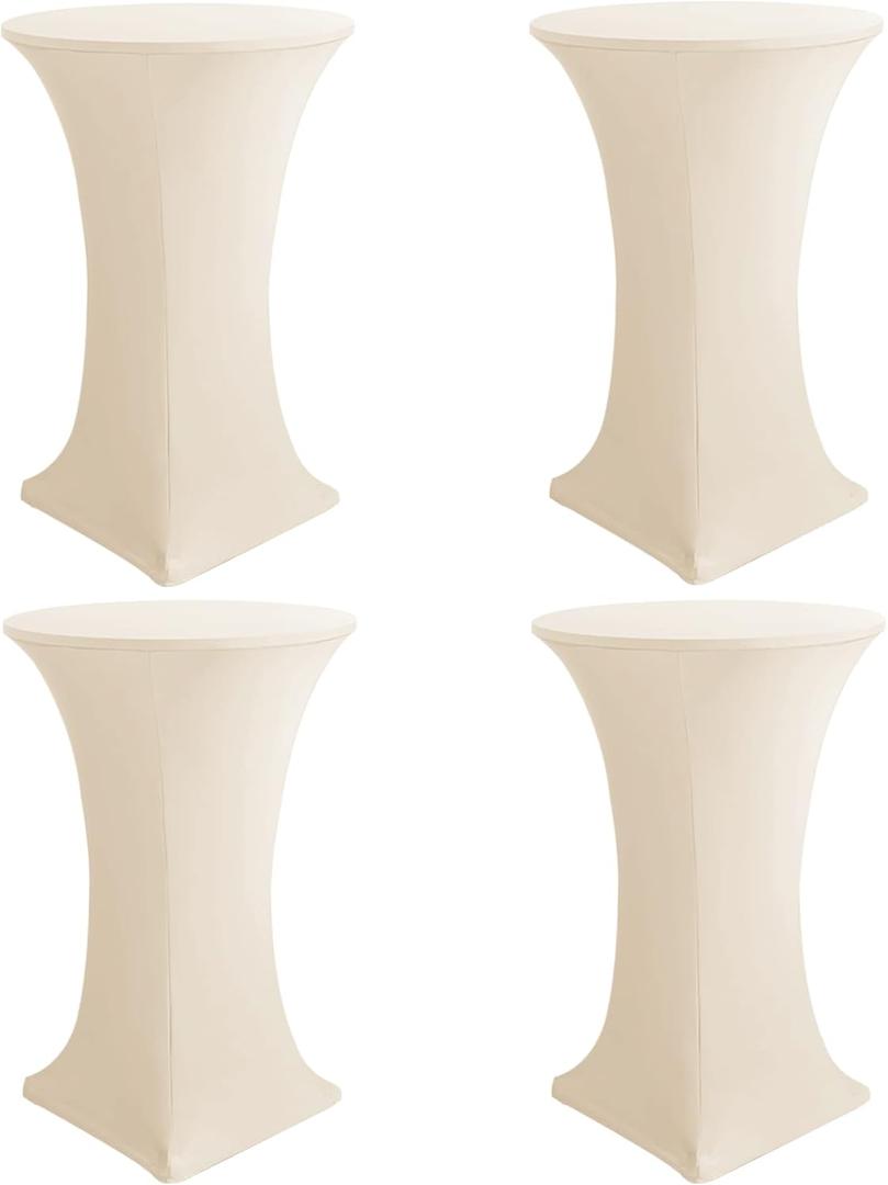 HolidayIdeas Cocktail Table Covers, 4 Pack - Fitted Stretch Spandex Square Corners Cocktail Tablecloths (Beige, Fit for 30"-32" Diameter x 43" Height Tables)