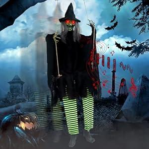 Scary Halloween Decorations Outdoor Hanging Swinging Doll Girl with Sound & Slap Activated, Light Up Eyes Creepy Sound Expressions, Large Scary Halloween Decor Props for Indoor Outside