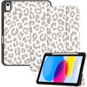 Compatible with iPad (A16) 11th Generation 11 Inch 2025,iPad 10th Generation Case 2022,10.9 Inch Case Pencil Holder Soft Back Auto Sleep/Wake Cover Girls Women-White Leopard Cheetah Pattern (M14-Light Gray)