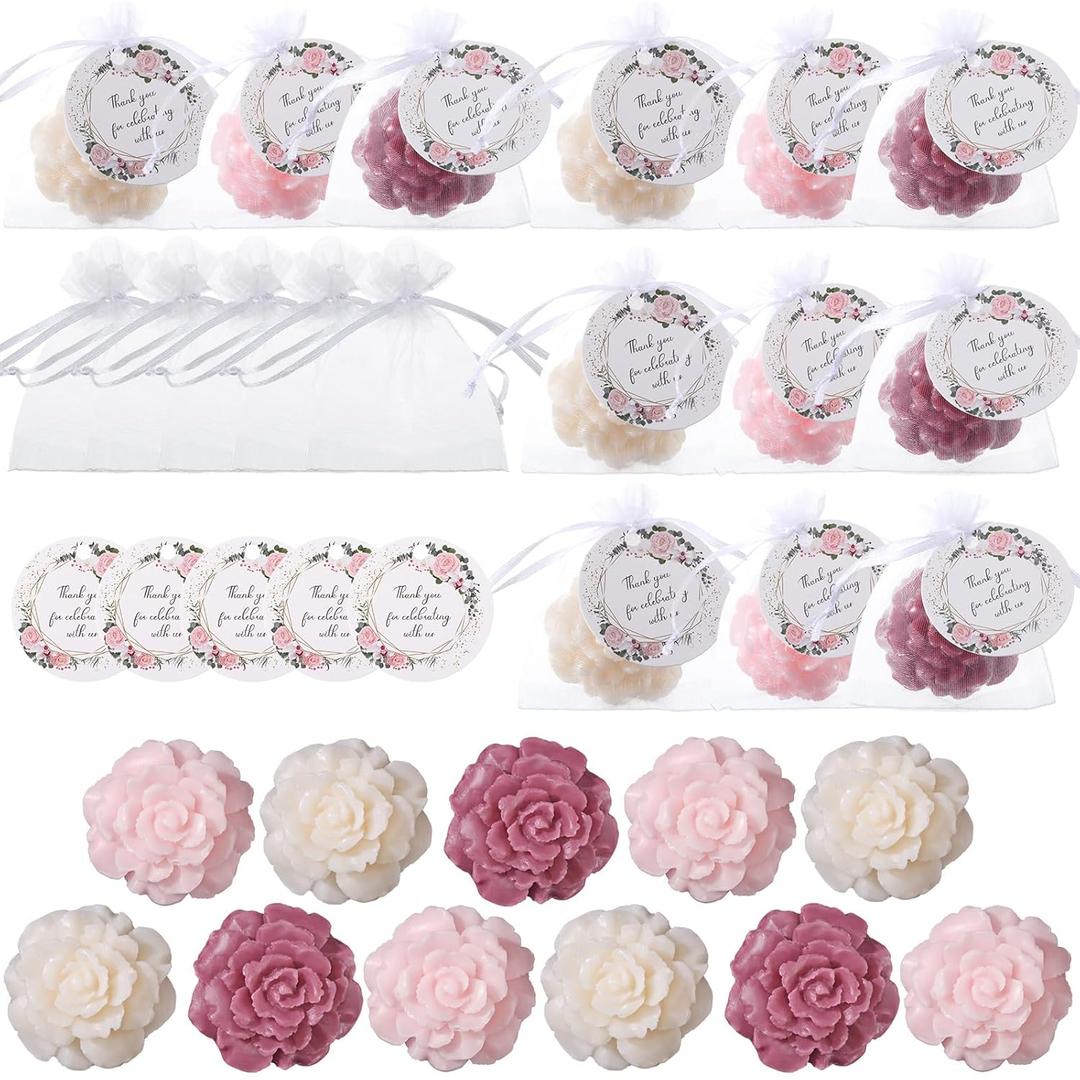 Demissle 24 Set Flower Mini Soaps for Guests Flower Soap Wedding Handmade Gift Favors Fancy Decorative with Thank You Tags for Wedding Bridal Guest Gift Party Favor(Rose)