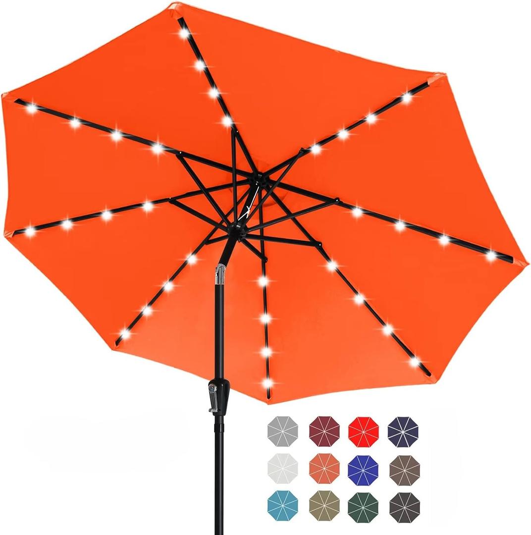 ABCCANOPY Durable Solar Led Patio Umbrellas with 32LED Lights 11FT (Coral Orange)