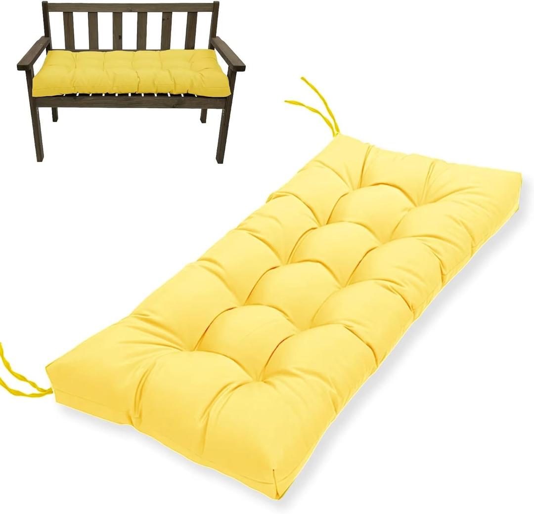 MTMR Outdoor Bench Cushion for Furniture 40X19 Inch Tufted Porch Swing Cushions with High Elasticity PP Cotton and Durable Ties, Thick Bench Seat Cushions for Patio Furnitures Yellow, 44x19inch