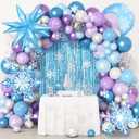 Amandir 162PCS Snow Birthday Party Supplies, Snow Balloon Garland Arch Kit Fringe Curtain Blue Purple Snowflake Confetti Balloons Princess Winter Wonderland Girl Baby Party Decorations
