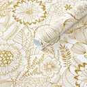 CiCiwind 197"17.3" Gold Floral Peel and Stick Wallpaper for Bedroom Bathroom Vintage Wall Paper White and Gold Contact Paper Removable Self Adhesive Eco-Friendly Wallpapers for Cabinets Vinyl Film