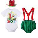 MOMMY'S NEW MAN Toddler Baby Boys First Birthday Melon Birthday Outfit Romper Top + Shorts + Suspenders Photo Shoot Clothes 18-24M