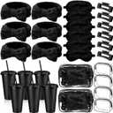 30 Pcs Spa Party Favor for Women Sleepover Party Supplies 6 Bow Headband 6 Eye Mask 6 Hair Clip 6 Cosmetic Bag 6 Glitter Plastic Cup for Adult Spa Birthday Bachelorette(Black)
