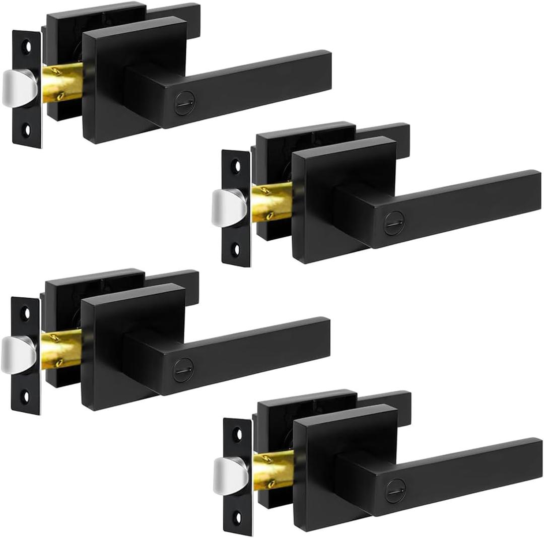 KAMOTA Privacy Door Levers, 4 Pack Matte Black Door Handles Bed and Bath Door Locks Interior Keyless Locksets, Left and Right Hand Reversible