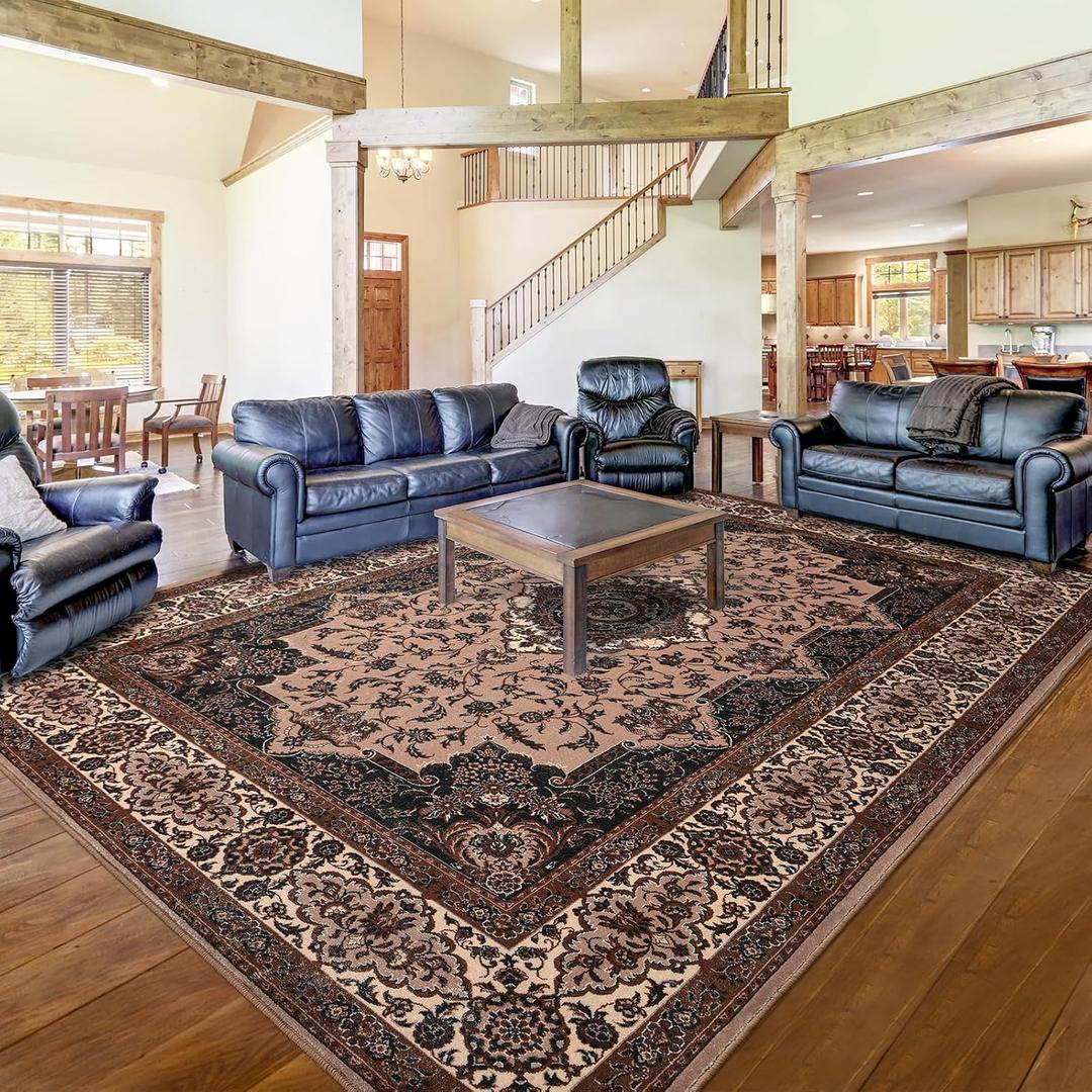 Area Rug for Living Room, 5x7Ft Machine Washable Boho Rugs for Bedroom, Non-Slip Vintage Carpet for Office Dining Room Nursery Farmhouse, Brown (5x7 Feet)