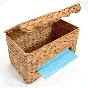 Trash Bag Holder with Scalloped Lid 1330 Gallon Bags Roll Holder Wall Mount Water Hyacinth Garbage Bag Dispenser for Kitchen, Cabinet (Natural Water Hyacinth)