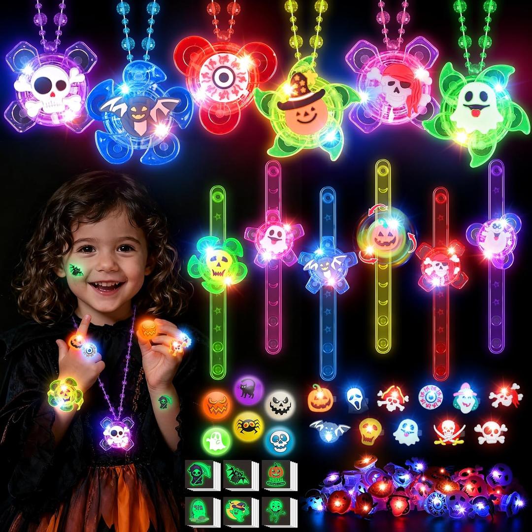 72 PCS Halloween Party Favors for Kids Light Up Toys Bulk Halloween Goodie Bag Fillers Non Candy Gifts for Kids Glow in the Dark Trick or Treat Toys,Classroom Prizes