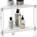 Acrylic Corner Shower Stool for Shaving Legs 11.42" D X 11.42" W X 14.37" H, Triangle Shower Foot Rest with Storage Shelf, Heavy Duty, for Inside Shower,