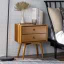 Walker Edison Mid Century Modern Wood Nightstand Side Table Bedroom Storage Drawer Bedside End Table, 2 Drawer, Caramel
