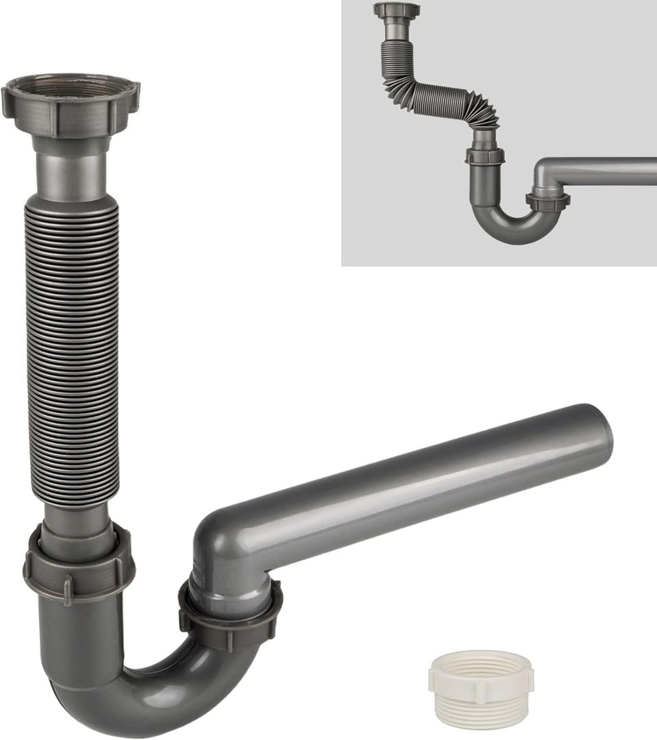 Expandable and Flexible P-Trap, 1-1/2" Sink Drain Pipe Kit, Wall Drain, For Kitchen Sink
