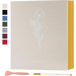 Lanpn Self Adhesive Photo Album Scrapbook 80 Pages, Linen Photos Albums DIY Sticky Magnetic Pages holds 4X6 7x5 A5 Picture for Family Wedding Birthday (Large-40 Sheets/80 Pages, Beige)