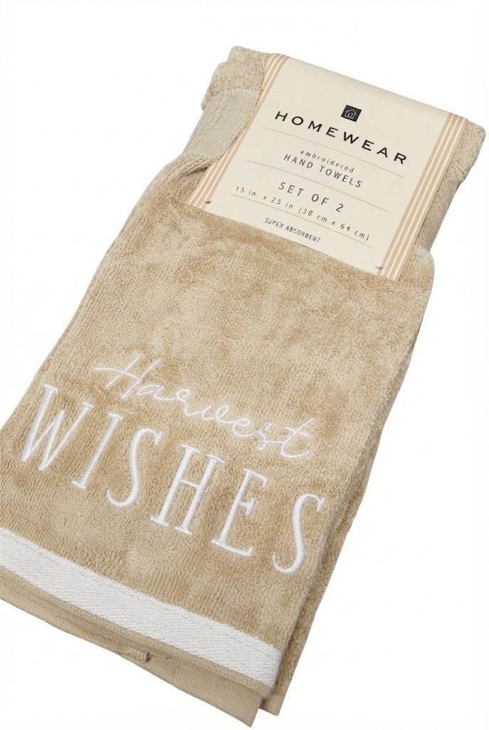 Homewear Embroidered Hand Towels (Set of 2) Measuring 15 X 25 In. (38 X 64 Cm) Featuring Harvest Wishes Embroidery With Super Absorbent Properties For Everyday Use