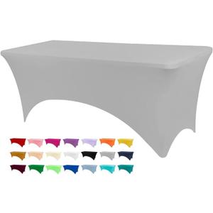 Table Covers for 8 Foot Tables, Sliver Gray Washable and Wrinkle Resistant Stretch Tablecloths Rectangle 8ft for Events, Wedding, Banquets, Parties (96" x 30" (Rectangular))
