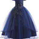 Weileenice Vintage Off the Shoulder Flower Girl Dress Lace Embroidery Little/Big Girls Wedding Bridesmaid Holiday Ballgown,  4-5T
