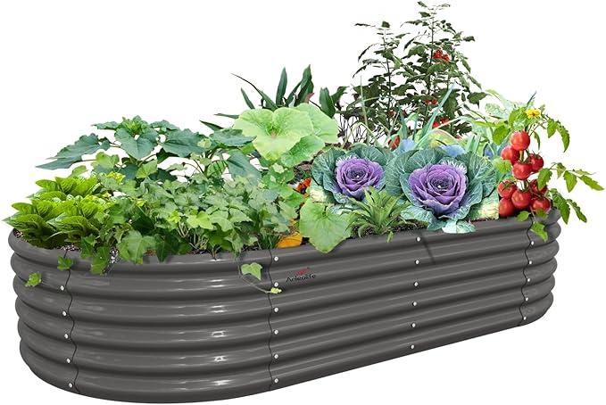 ANLEOLIFE 8x4x2ft Galvanized Raised Garden Bed Kit, Oval Metal Deep Root Planters for Outdoor Plants Vegetables Flowers Herb, Large Bottomless, 478 Gallon Capacity- Quartz Grey