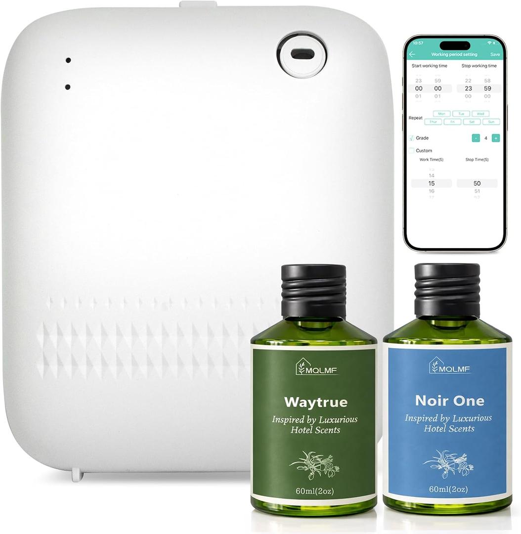 Waterless Diffuser,Hotel Home Collection Scent Machine | 2000 Sq Ft,Battery&USB Plug-In,Safety Lock,Quiet,Bluetooth App,,Includes 2 x 60ml (2 oz) Fragrance Oils