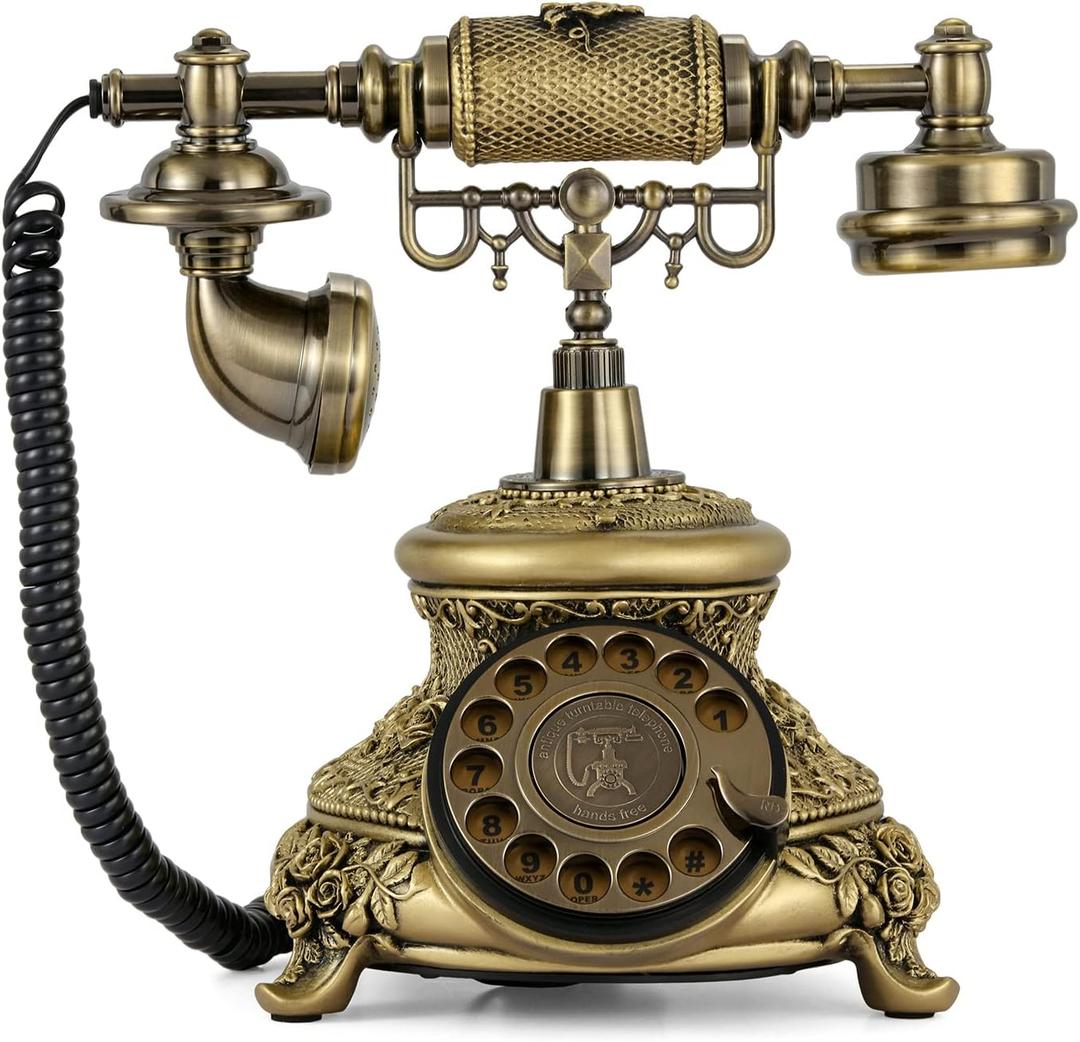 Dyna-Living Vintage Telephone Antique Phone Rotary Old Fashion Phone Vintage Landline Phone Decor, Ringtone Volume Adjustable Rotary Retro Telephone for Home or Office Use (Bronze)