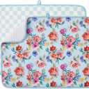 FRESHMINT Printed Dish Drying Mats for Kitchen Counter 2 Pack Absorbent Reversible Drying Mats Microfiber Kitchen Countertop Protector Dishes Drying Pad Extra Large 18"x24" Dish Mat (Checkerboard Florals)