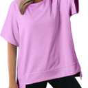 Dokotoo Womens Oversized T Shirts Loose Fit Crewneck Short Sleeve Tops Summer Casual Blouse Y2K 2026 High Low Lightweight Thin Basic Tee Uneven Hem Solid Color Women's T-Shirts Purple X-Large